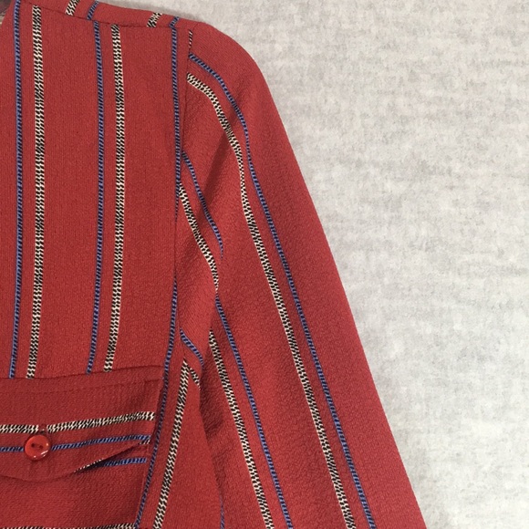 MONTEAU Brick Red Classic Style 2 Pocket Tie Front V-Neck Long Sleeve Shirt - Picture 7 of 14